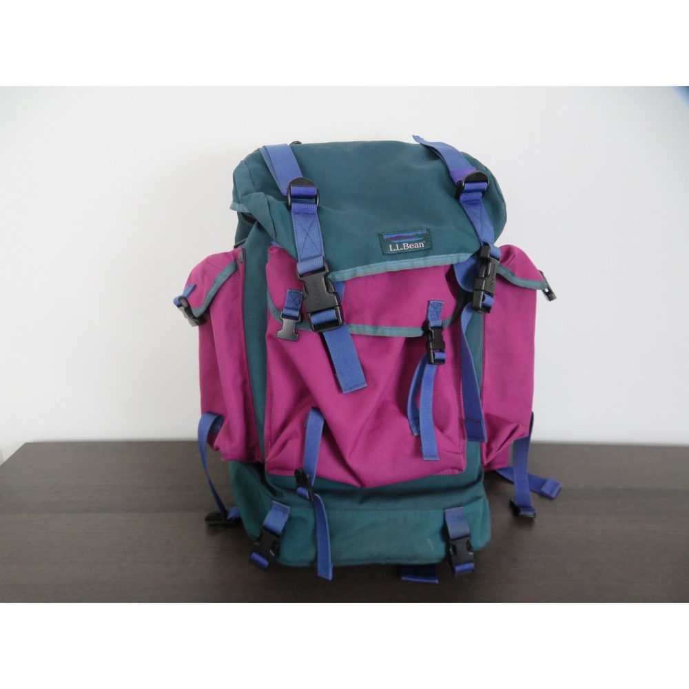 Vintage 90s LL Bean Continental Rucksack Purple Green Hiking Backpack Bag Unisex